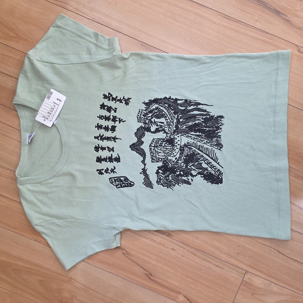 Vintage Y2K Mint Green Great Wall of China T Shirt Womens L New w/ Tags